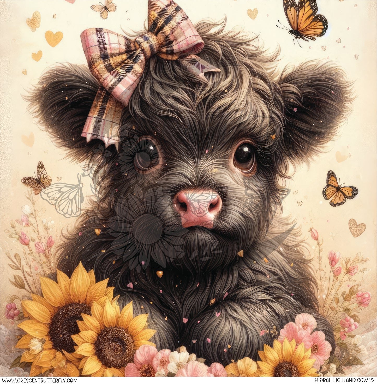 Floral Highland Cow 22 Printed Vinyl Sheet/Wrap