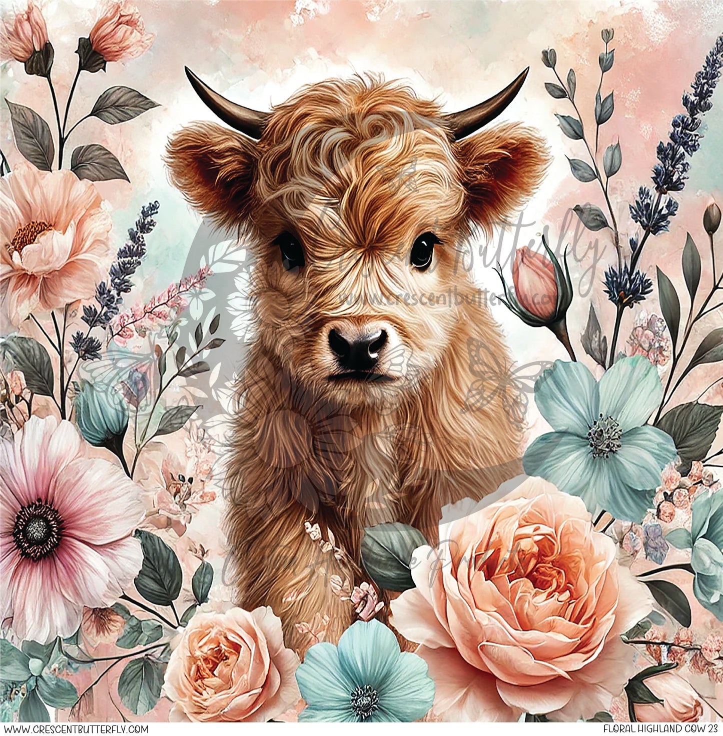 Floral Highland Cow 23 Printed Vinyl Sheet/Wrap