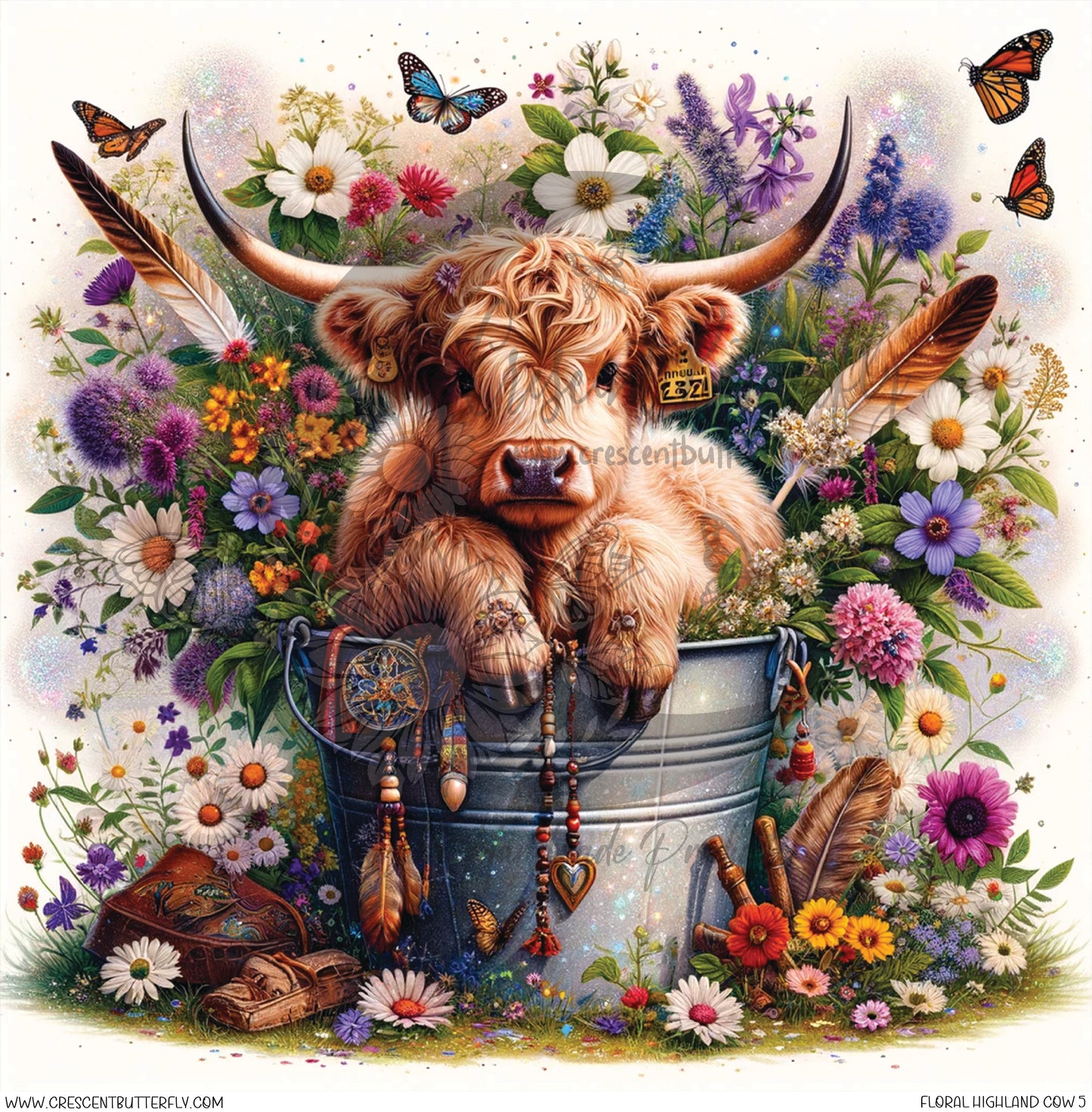 Floral Highland Cow 5 Printed Vinyl Sheet/Wrap