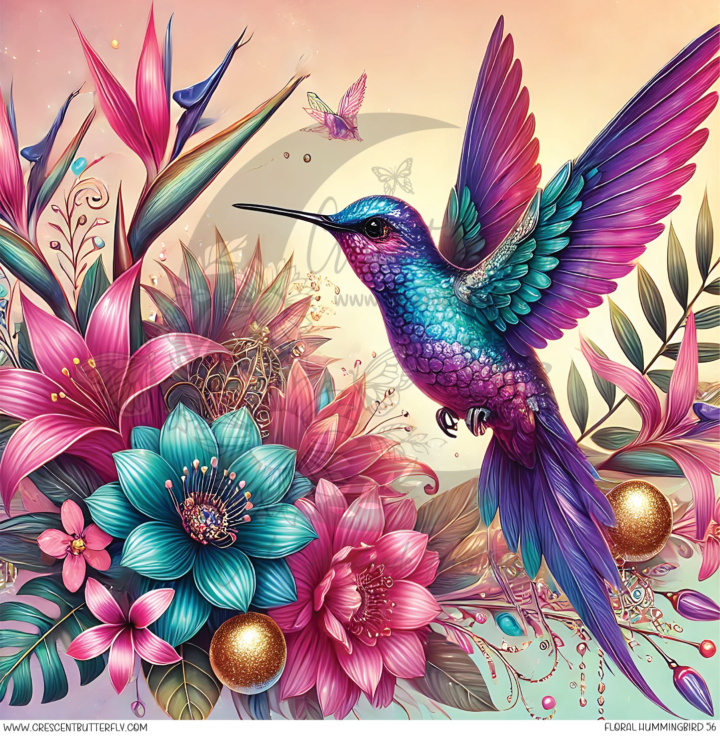 Floral Hummingbird 56 Printed Vinyl Sheet/Wrap