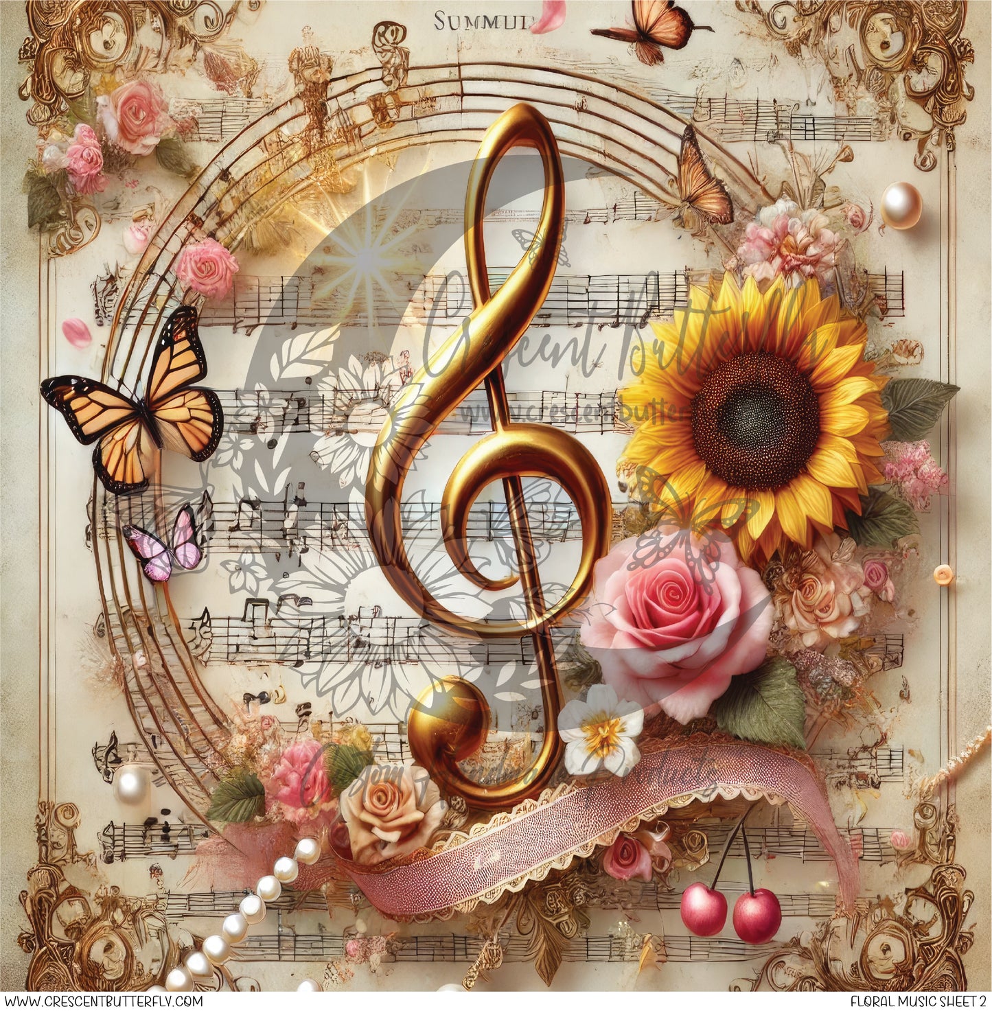 Floral Music Sheet 2 Printed Vinyl Sheet/Wrap