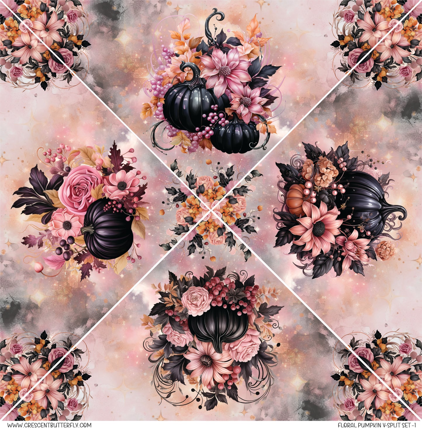 Floral Pumpkin V-Split Set-1 Printed Vinyl Sheet-Tumbler Wrap