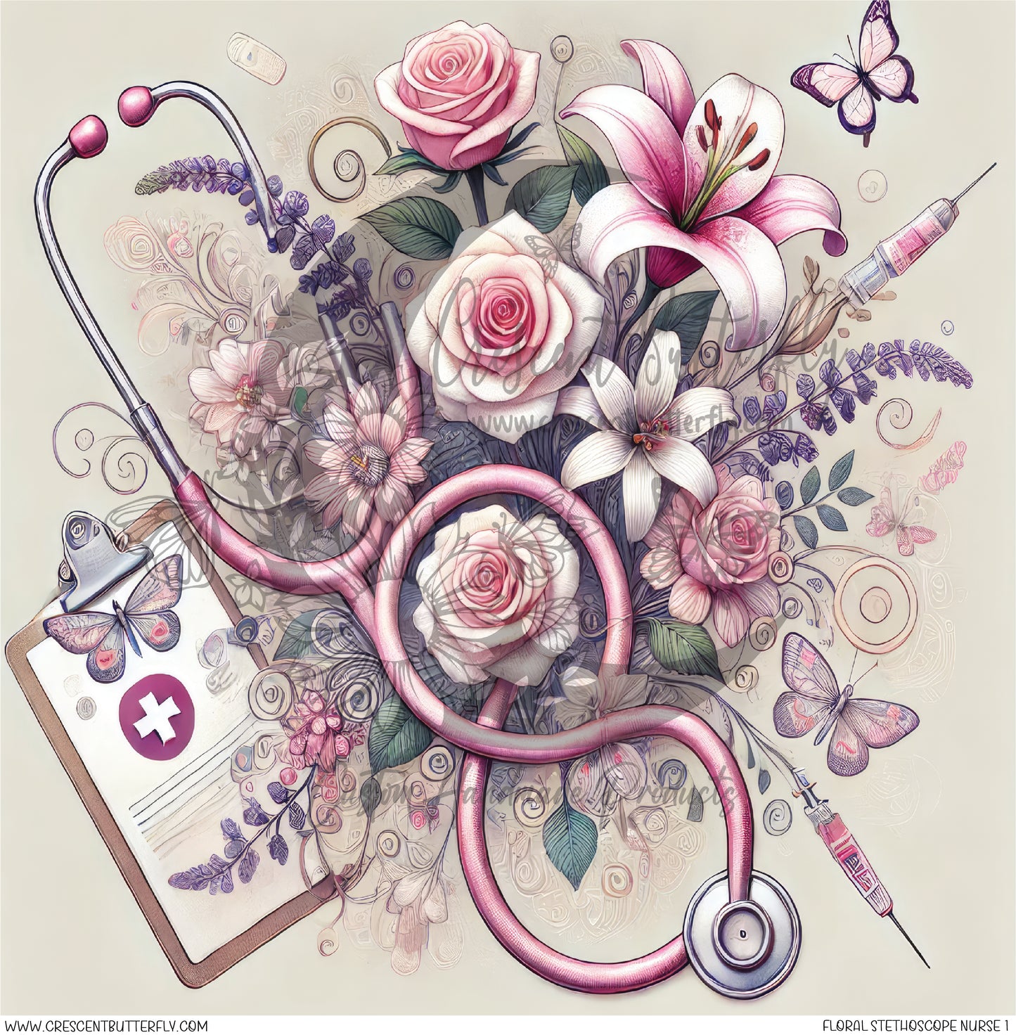 Floral Stethoscope Nurse 1 Printed Vinyl Sheet/Wrap