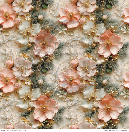 Frosted Pink Gold Blooms 1 Printed Vinyl Sheet/Wrap
