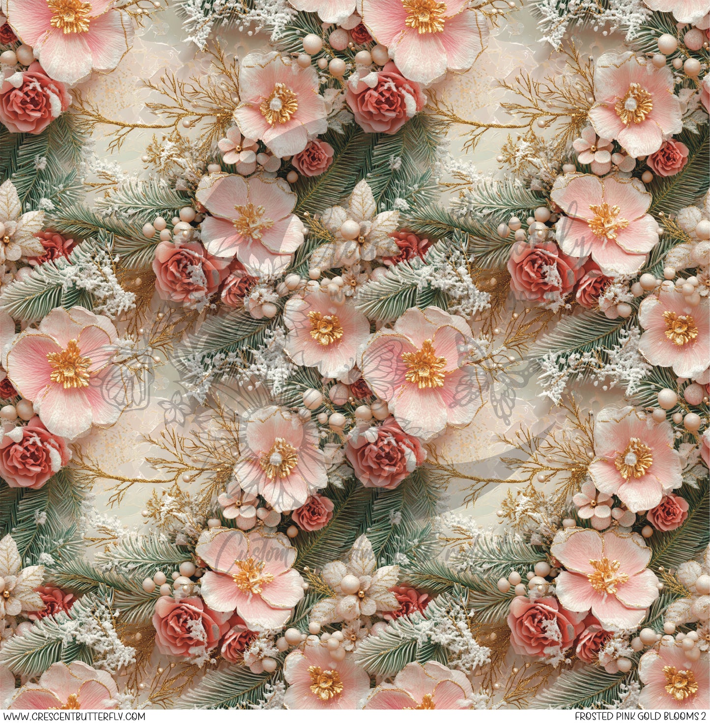 Frosted Pink Gold Blooms 2 Printed Vinyl Sheet/Wrap