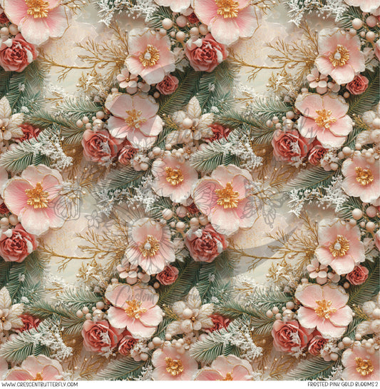 Frosted Pink Gold Blooms 2 Printed Vinyl Sheet/Wrap