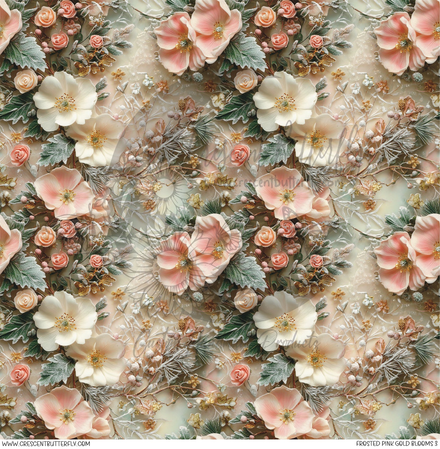 Frosted Pink Gold Blooms 3 Printed Vinyl Sheet/Wrap