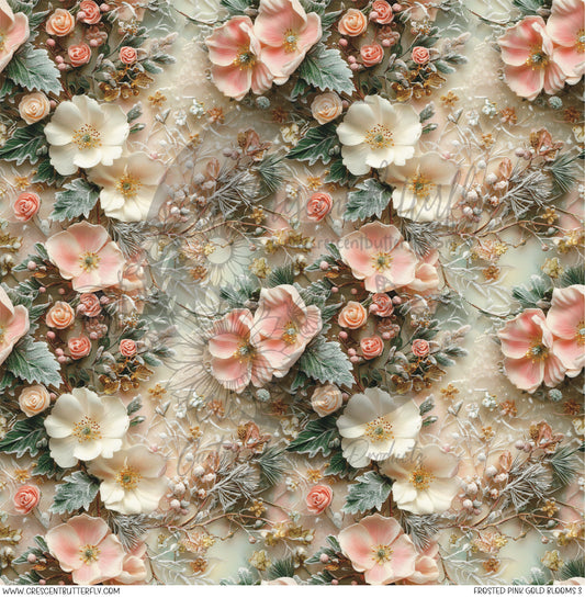 Frosted Pink Gold Blooms 3 Printed Vinyl Sheet/Wrap