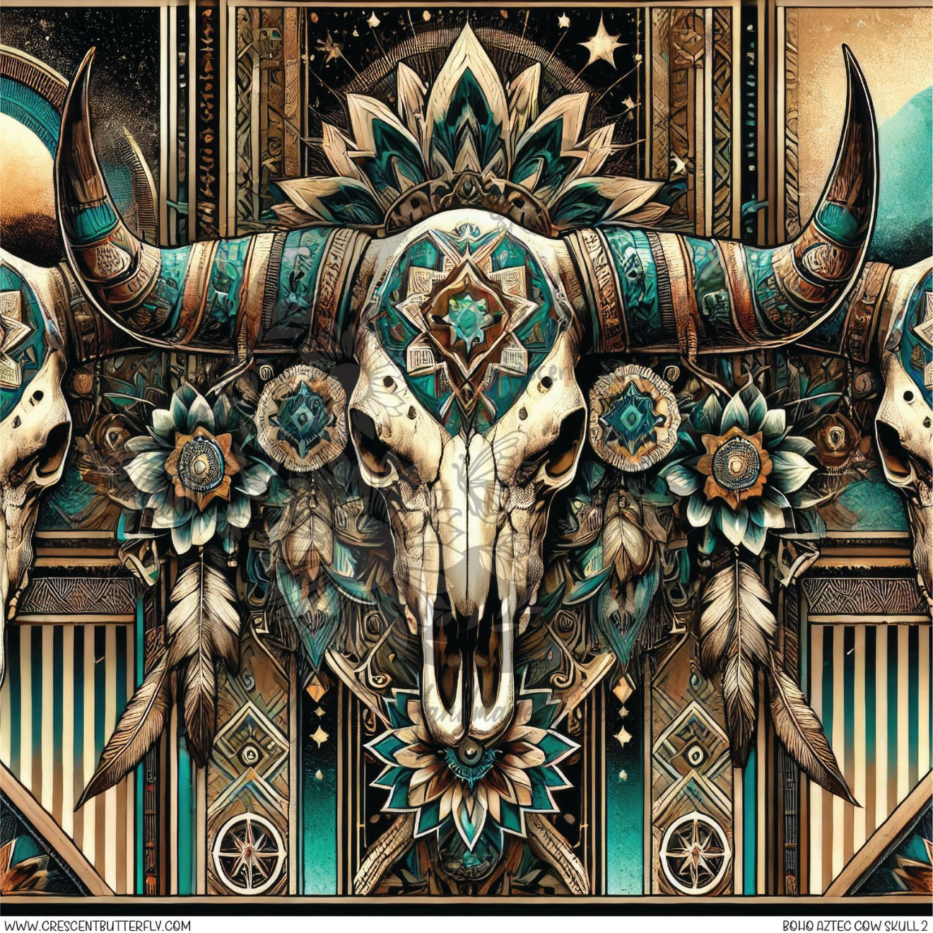 Boho Aztec Cow Skull 2 Printed Vinyl Sheet/Wrap
