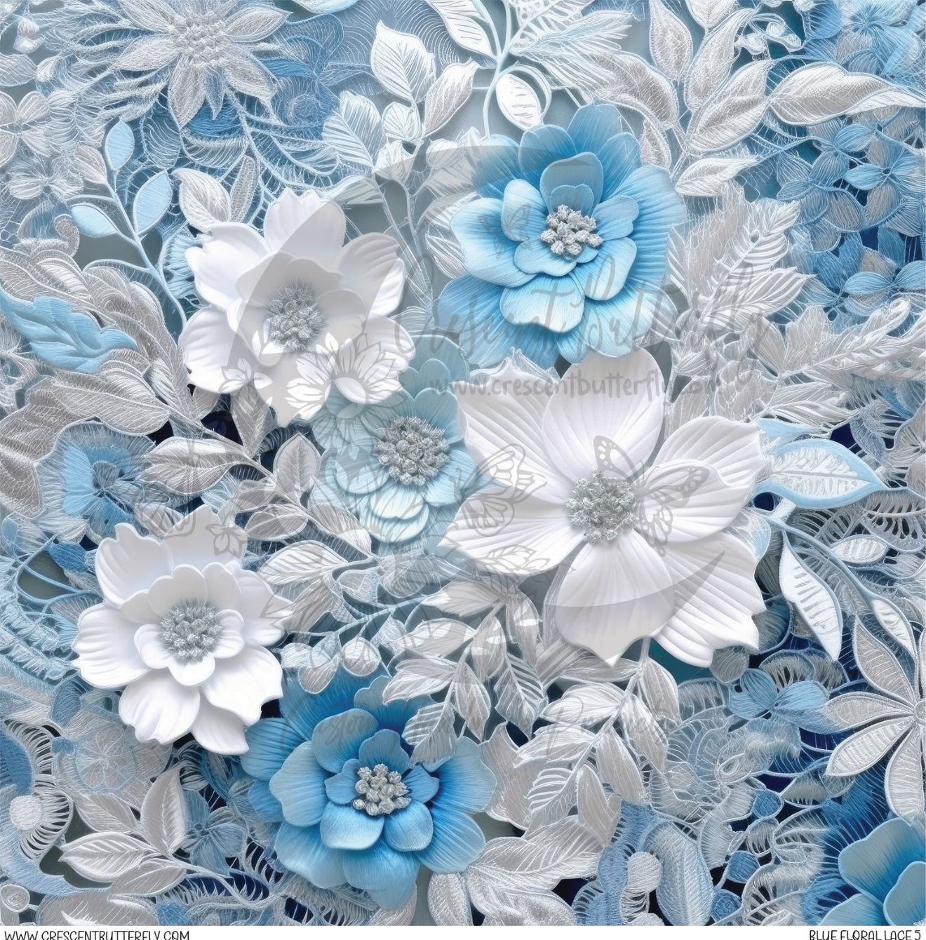 Blue Floral Lace 5 Printed Vinyl Sheet/Wrap