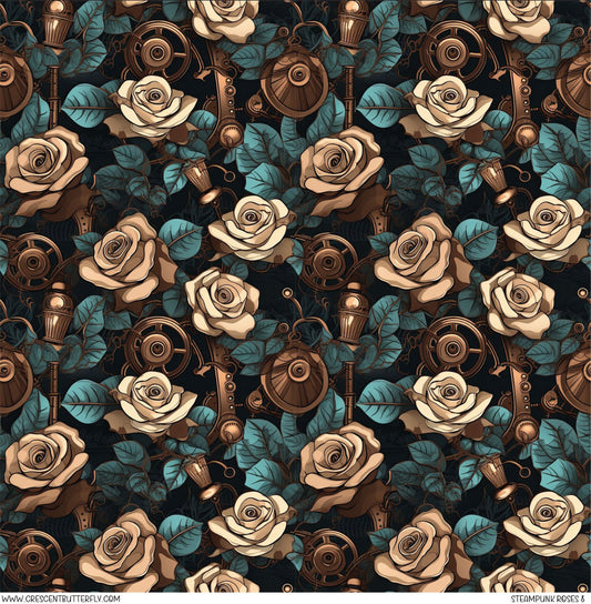 Steampunk Roses 8 Printed Vinyl Sheet/Wrap