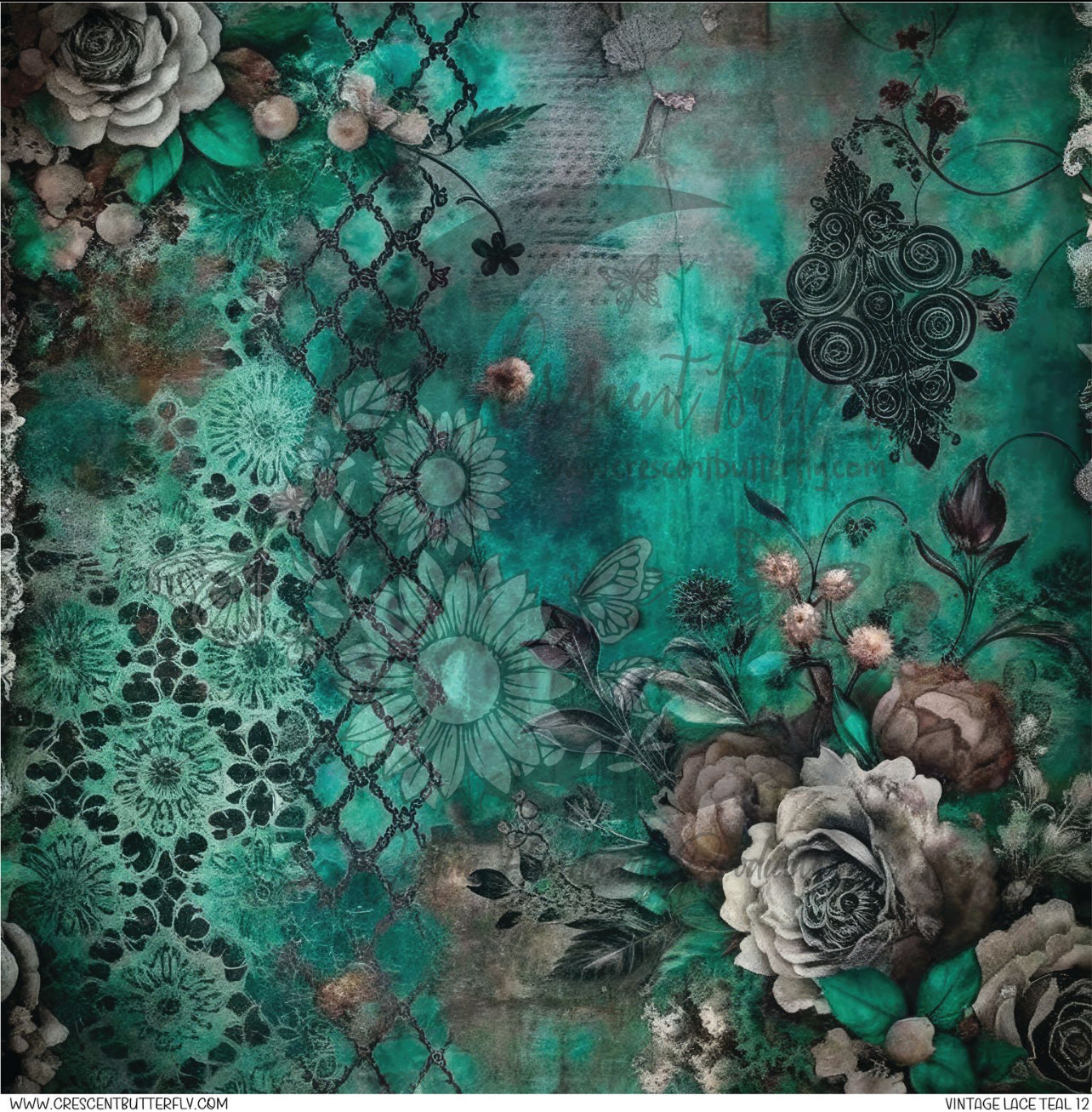 Vintage Lace Teal 12 Printed Vinyl Sheet/Wrap