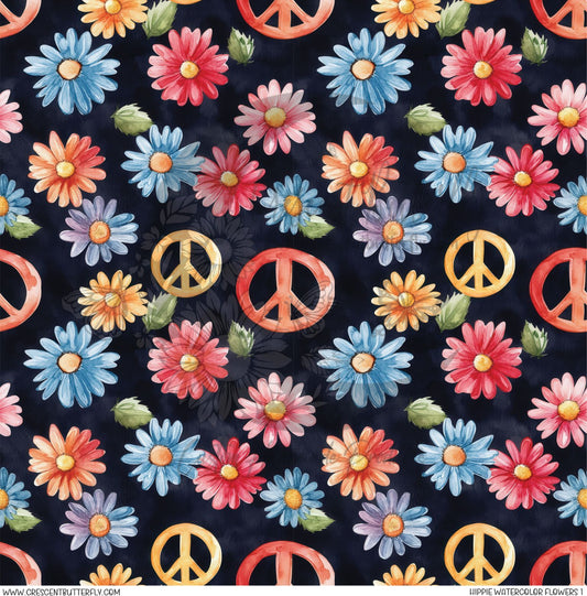 Hippie Watercolor Flowers 1 Printed Vinyl Sheet/Wrap