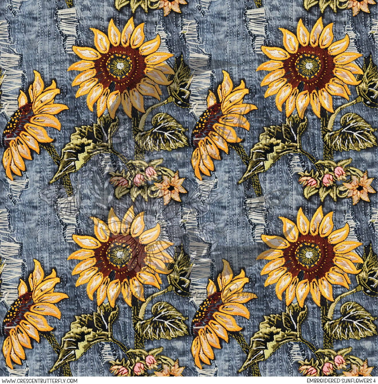 Embroidered Sunflowers 4 Printed Vinyl Sheet/Wrap