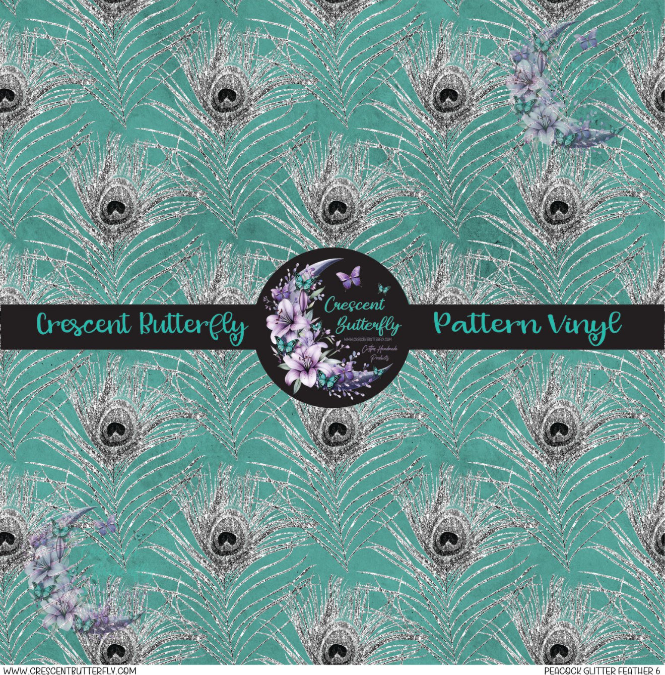 Peacock Glitter Feather 6 Printed Vinyl Sheet/Wrap
