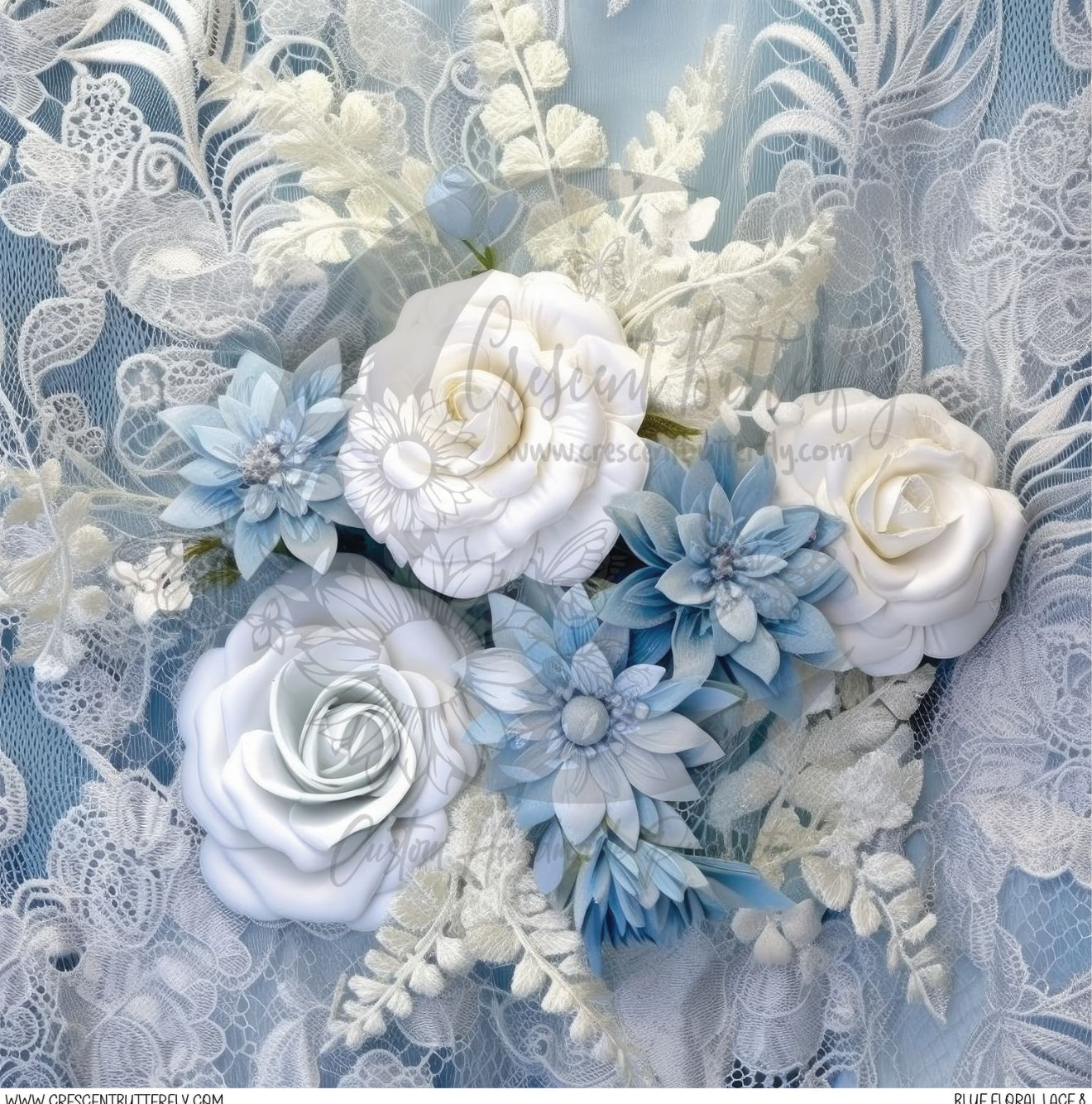 Blue Floral Lace 8 Printed Vinyl Sheet/Wrap