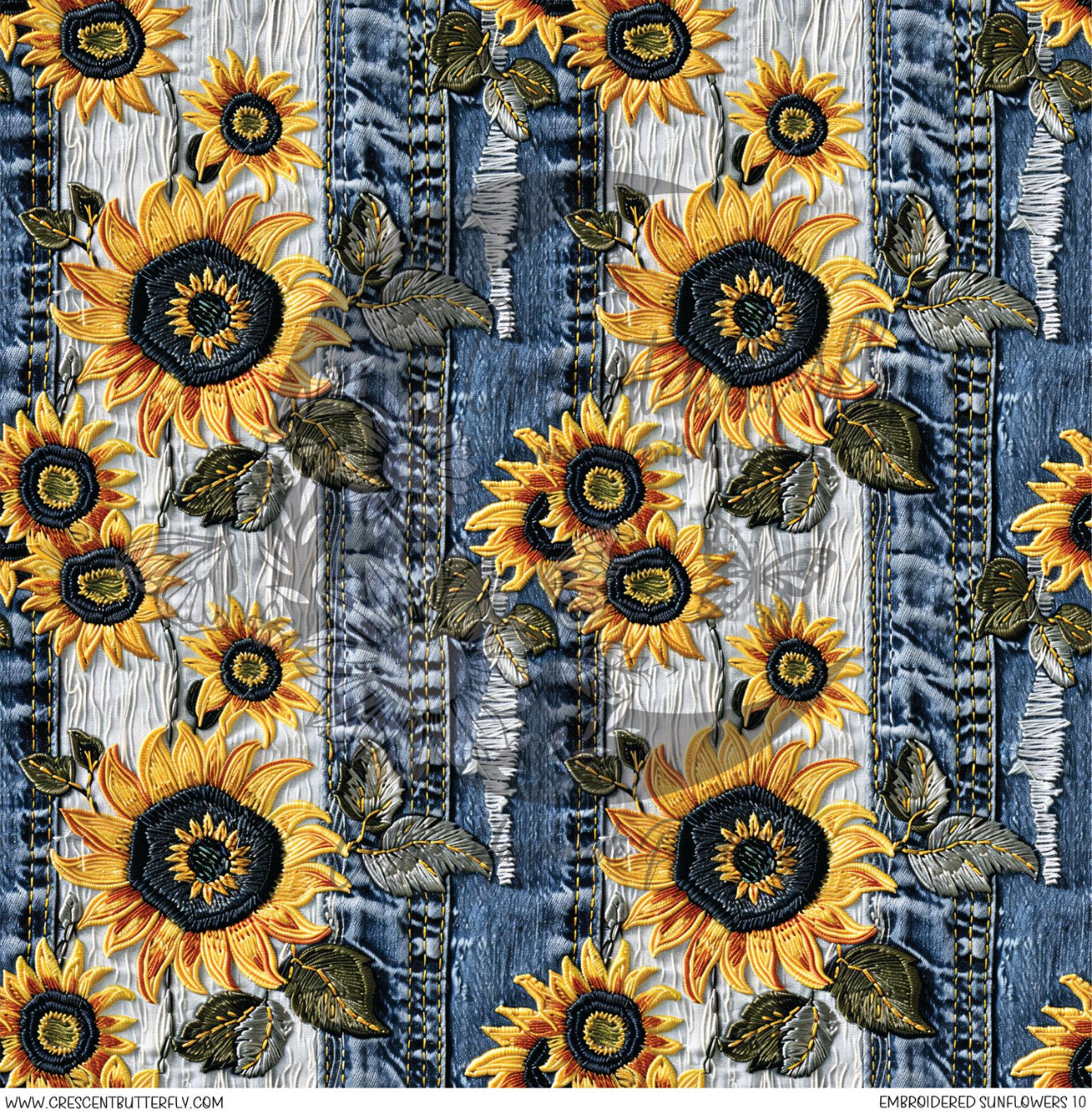 Embroidered Sunflowers 10 Printed Vinyl Sheet/Wrap