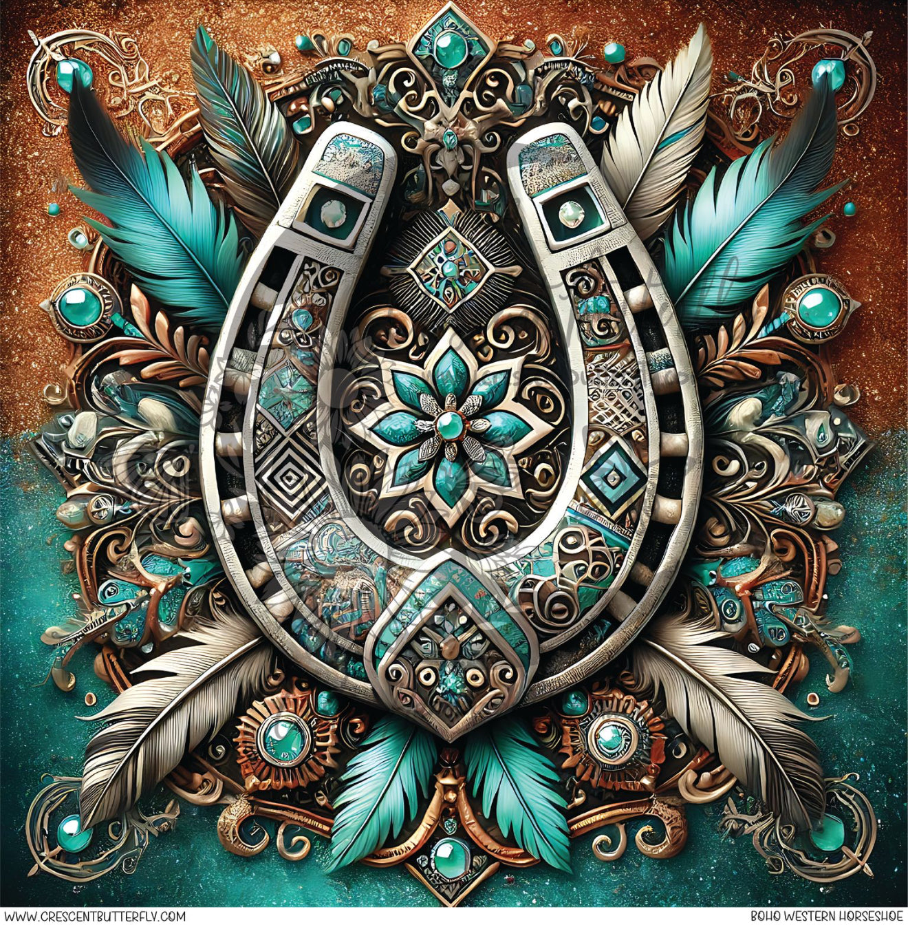 Boho Western Horseshoe Printed Vinyl Sheet/Wrap