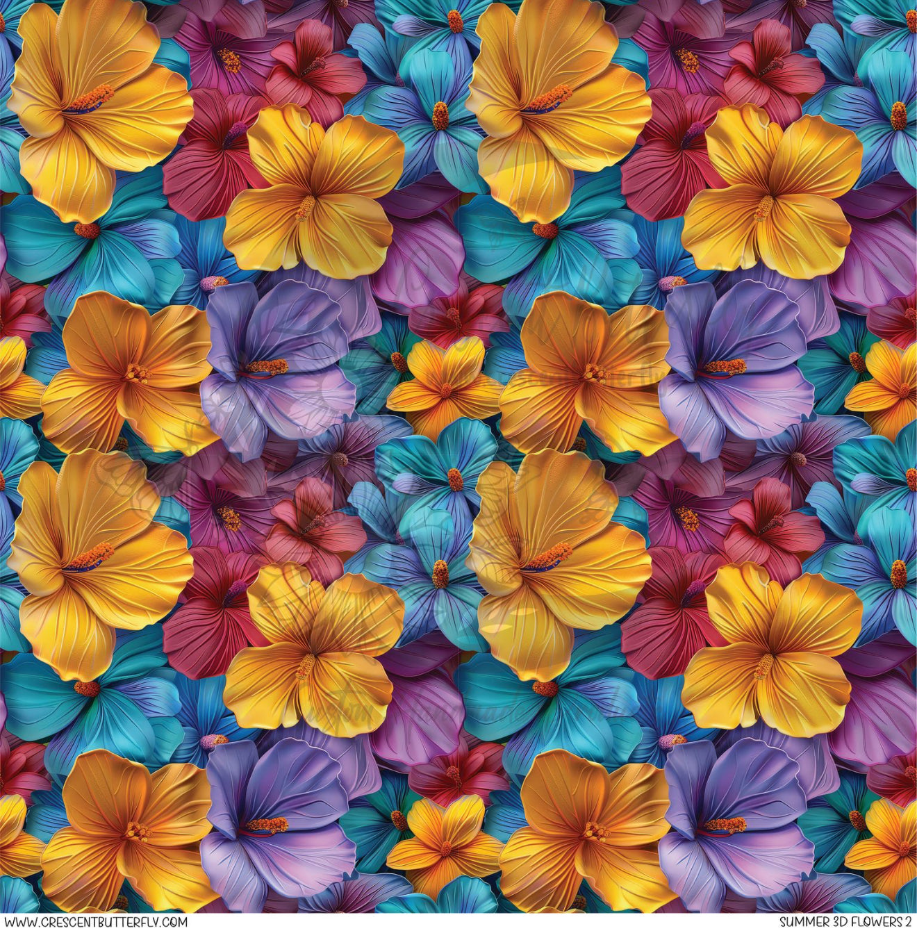 Summer 3D Flowers 2 Printed Vinyl Sheet/Wrap