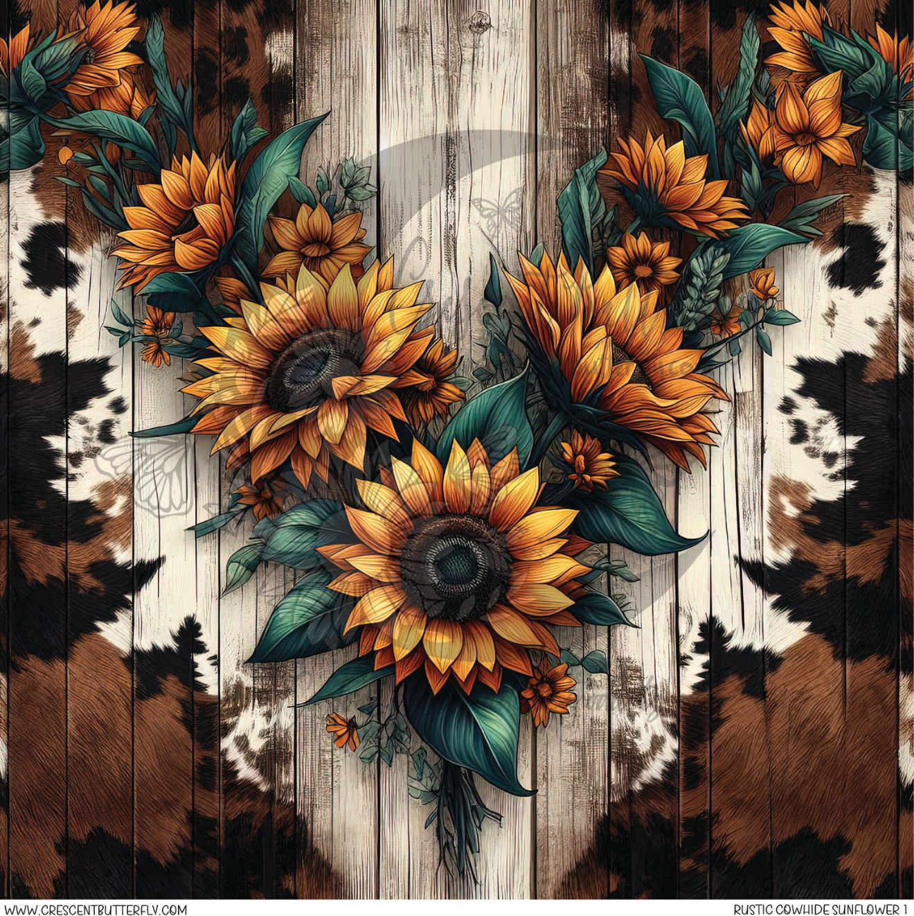 Rustic Cowhide Sunflower 1 Printed Vinyl Sheet/Wrap