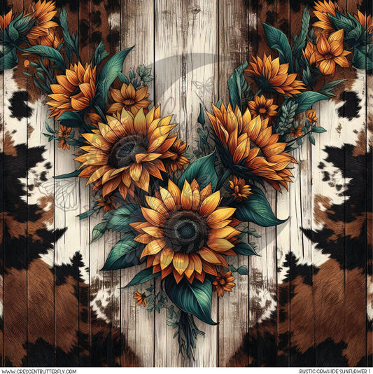 Rustic Cowhide Sunflower 1 Printed Vinyl Sheet/Wrap