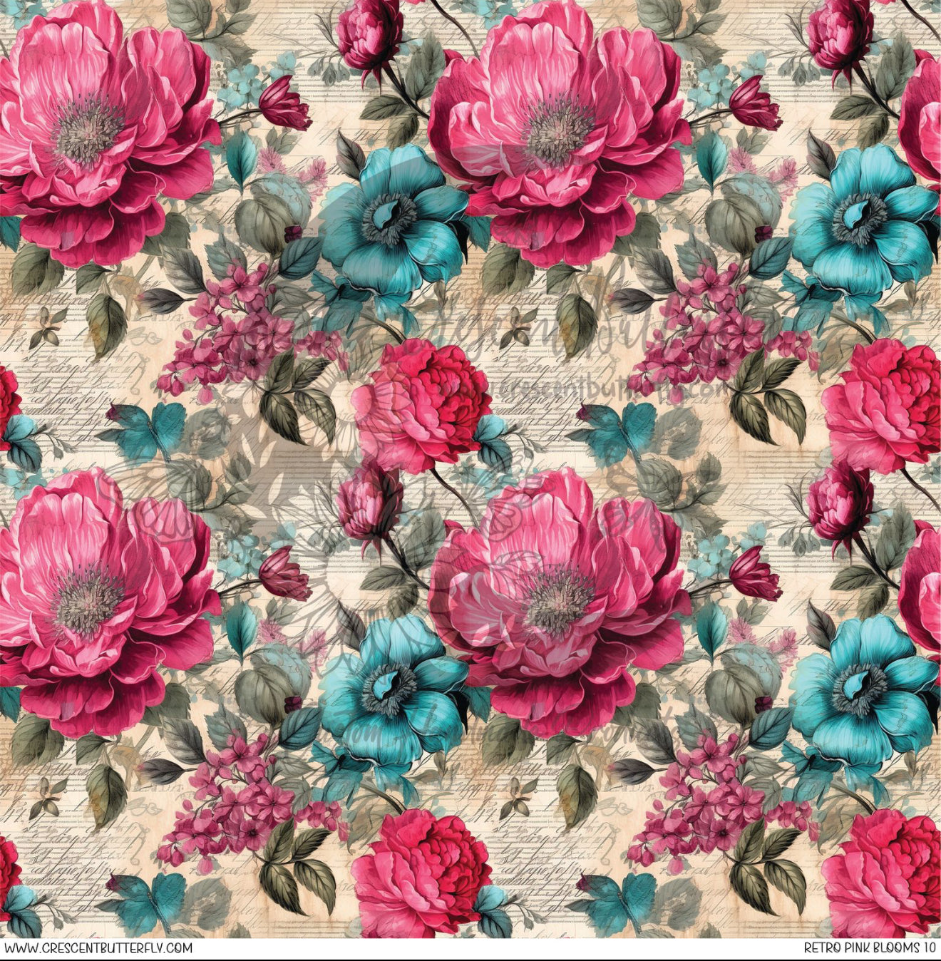 Retro Pink Blooms 10 Printed Vinyl Sheet/Wrap