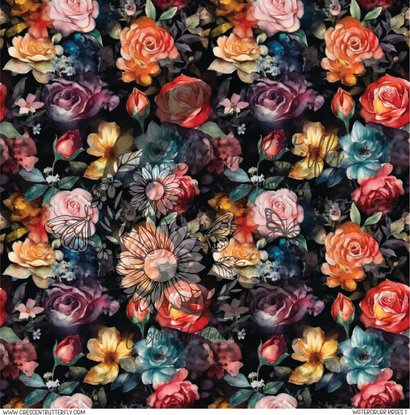 Watercolor Roses 1 Printed Vinyl Sheet/Wrap