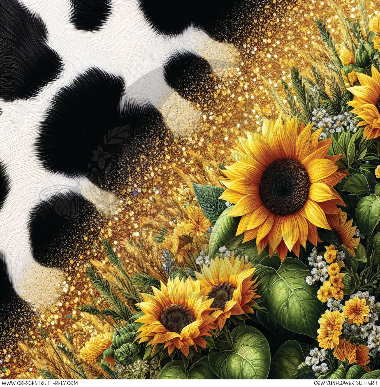 Cow Sunflower Glitter 1 Printed Vinyl Sheet/Wrap