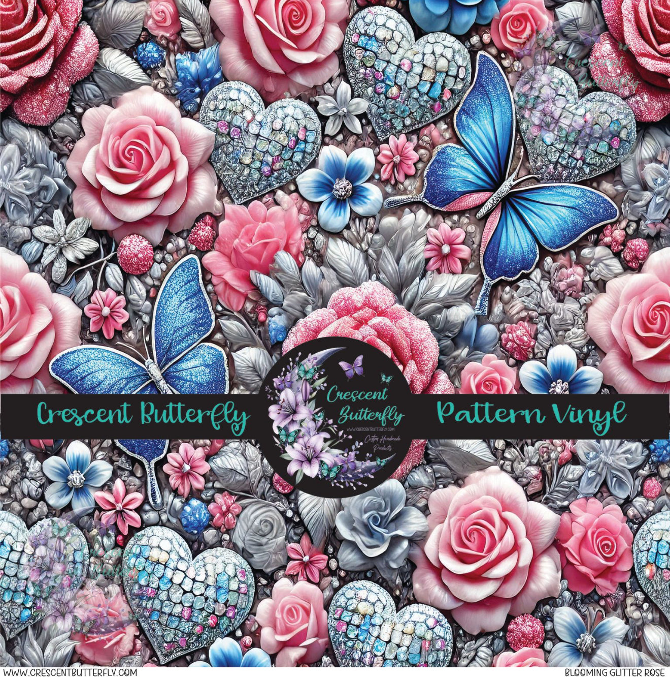 Blooming Glitter Rose Printed Vinyl Sheet/Wrap