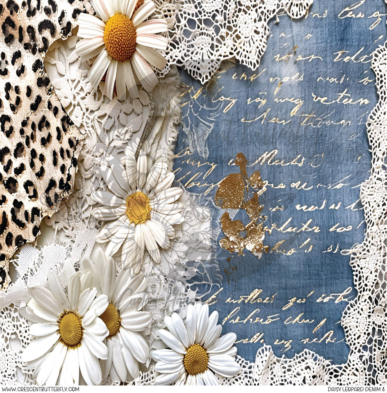 Daisy Leopard Denim 8 Printed Vinyl Sheet/Wrap