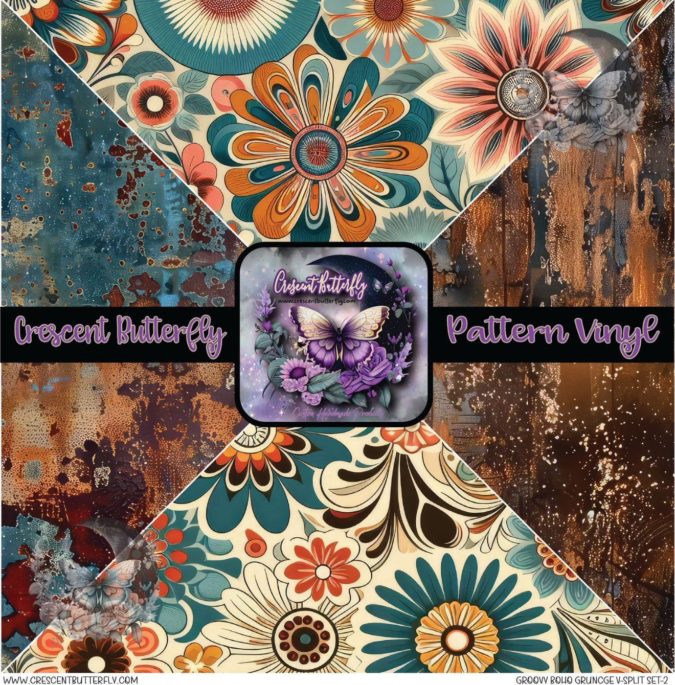 Groovy Boho Grunge V-Split Set-2 Printed Vinyl Sheet/Wrap