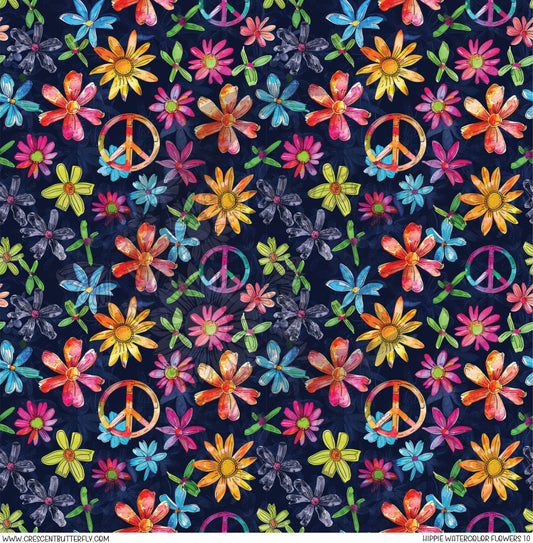 Hippie Watercolor Flowers 10 Printed Vinyl Sheet/Wrap