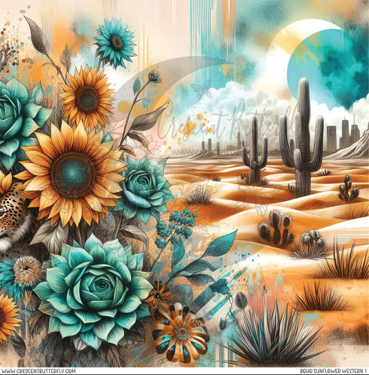 Boho Sunflower Western 1 Printed Vinyl Sheet/Wrap