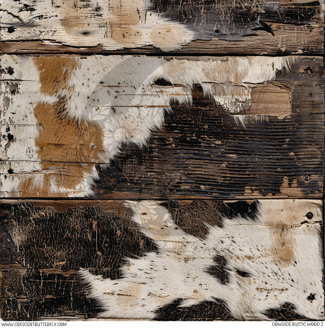 Cowhide Rustic Wood 2 Printed Vinyl Sheet/Wrap