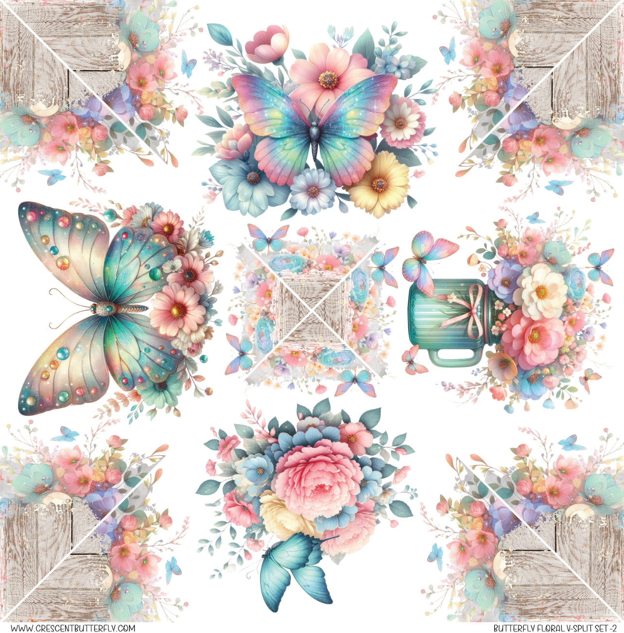 Butterfly Floral V-Split Set 2 Printed Vinyl Sheet/Wrap