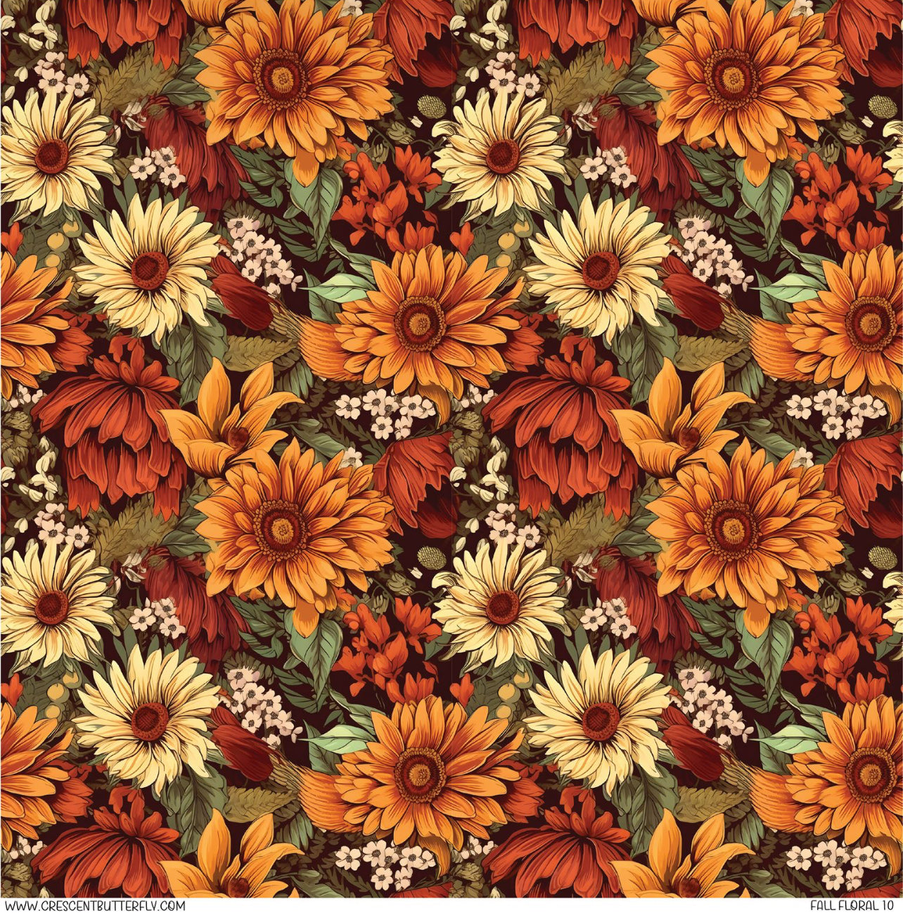 Fall Floral 10 Printed Vinyl Sheet/Wrap