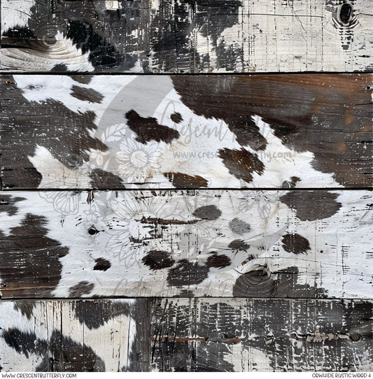 Cowhide Rustic Wood 4 Printed Vinyl Sheet/Wrap