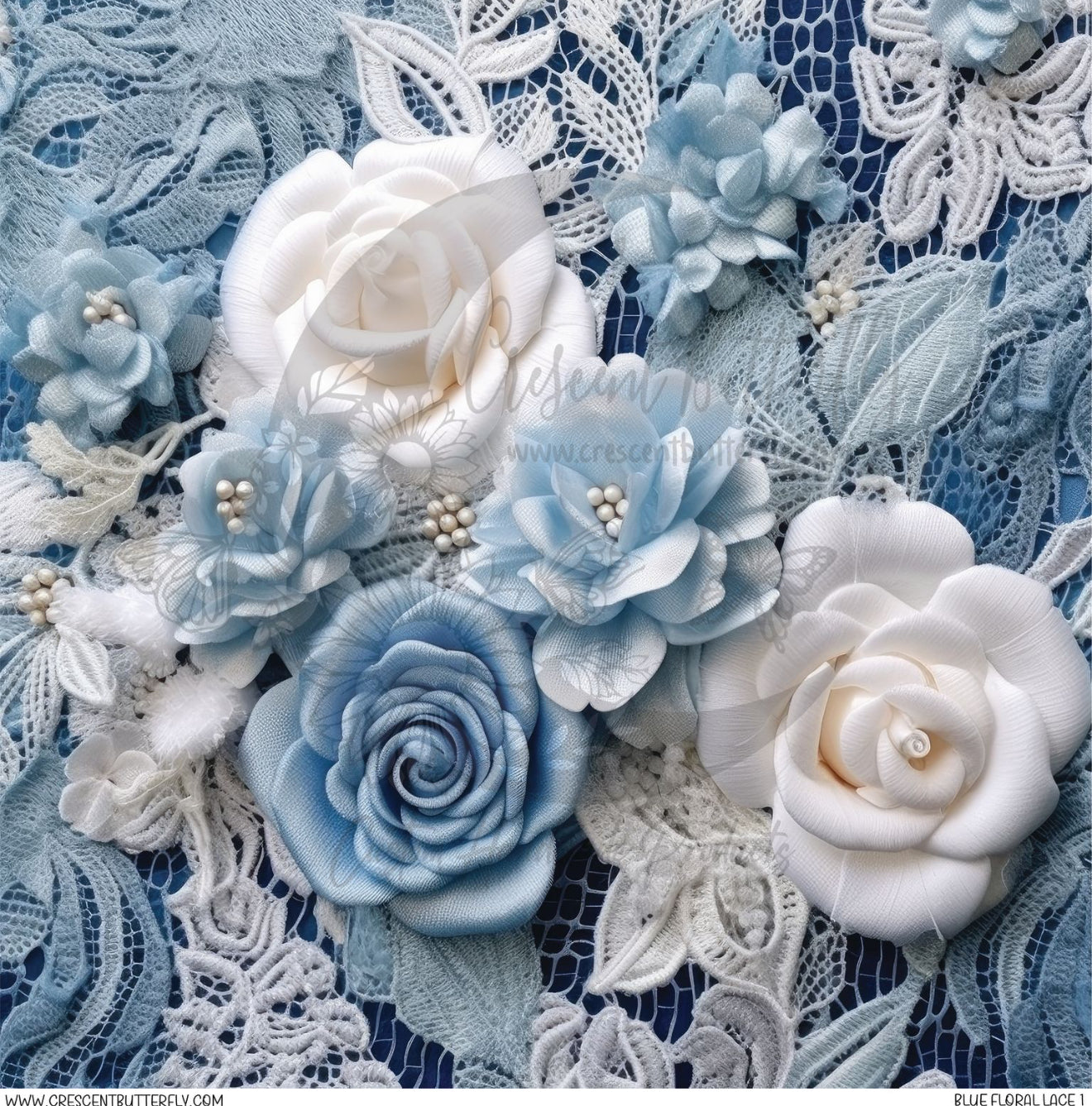 Blue Floral Lace 1 Printed Vinyl Sheet/Wrap