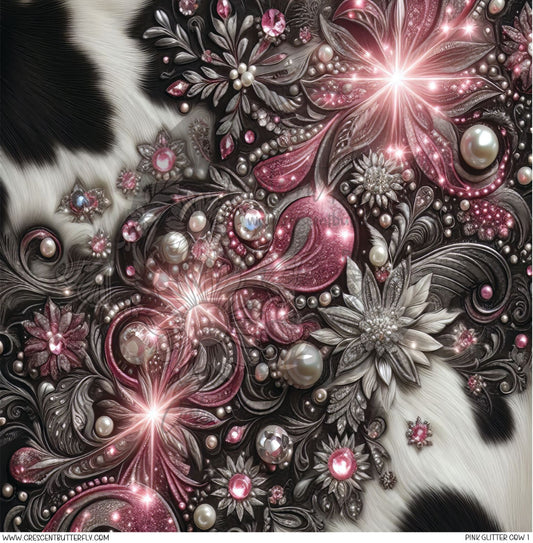 Pink Glitter Cow 1 Printed Vinyl Sheet/Wrap