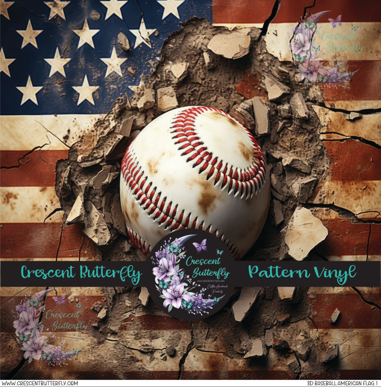 3D Baseball American Flag 1 Printed Vinyl Sheet/Wrap