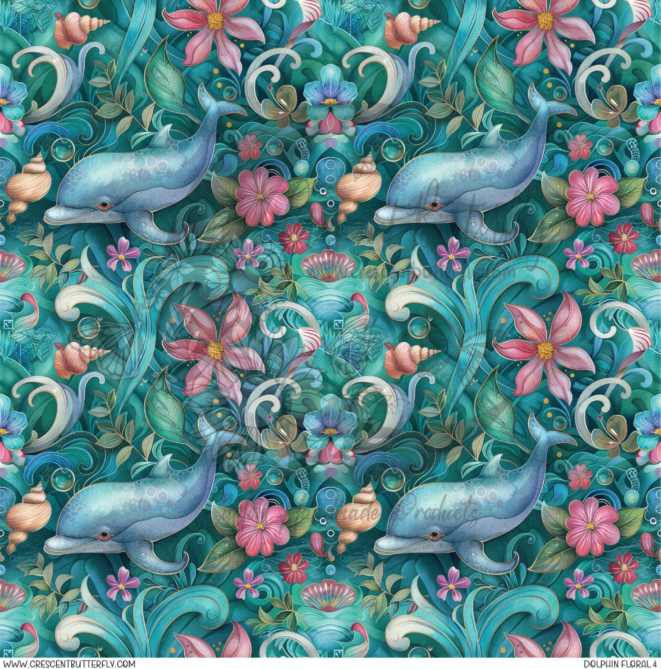 Dolphin Floral 4 Printed Vinyl Sheet/Wrap