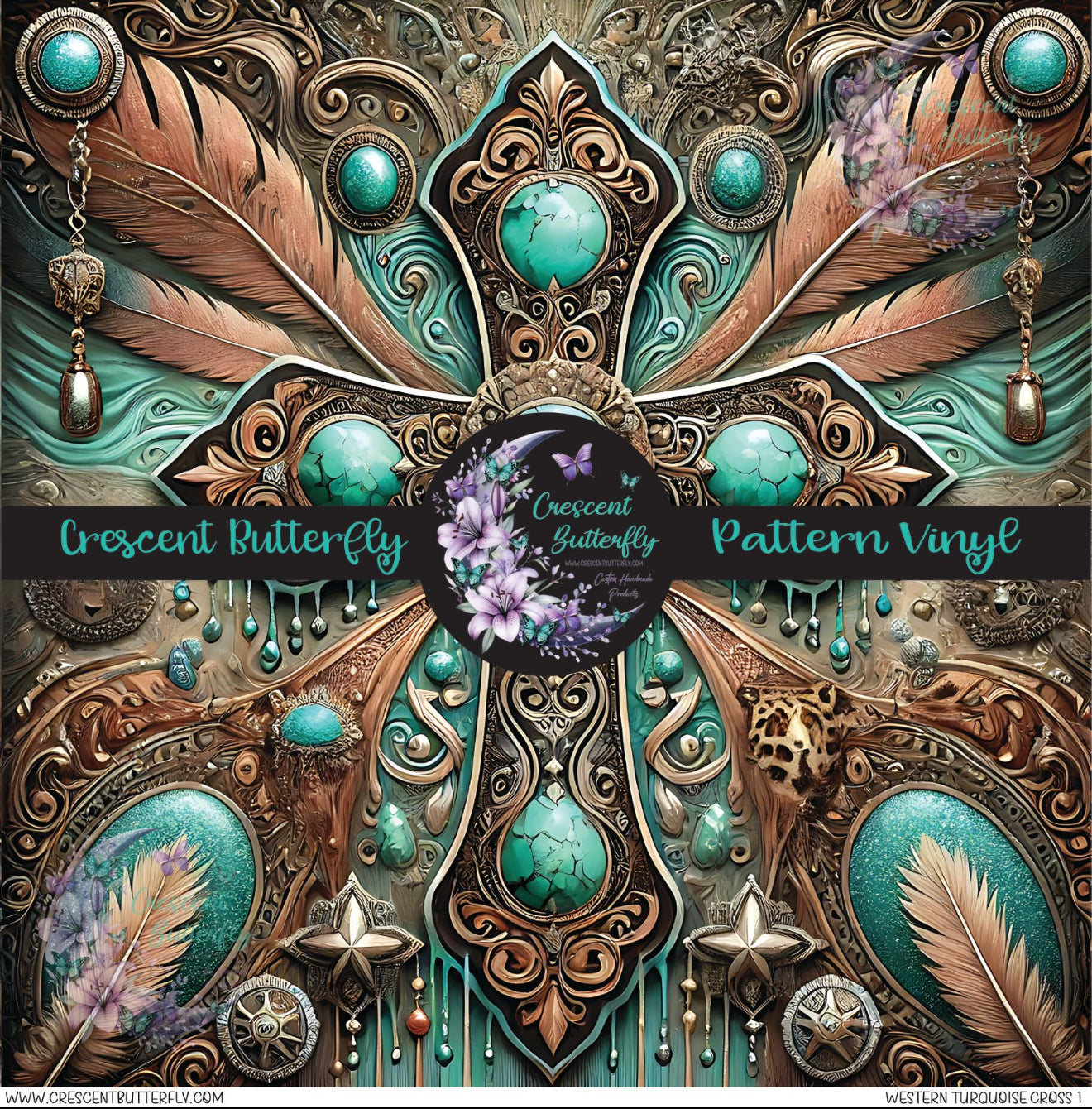 Western Turquoise Cross 1 Printed Vinyl Sheet/Wrap