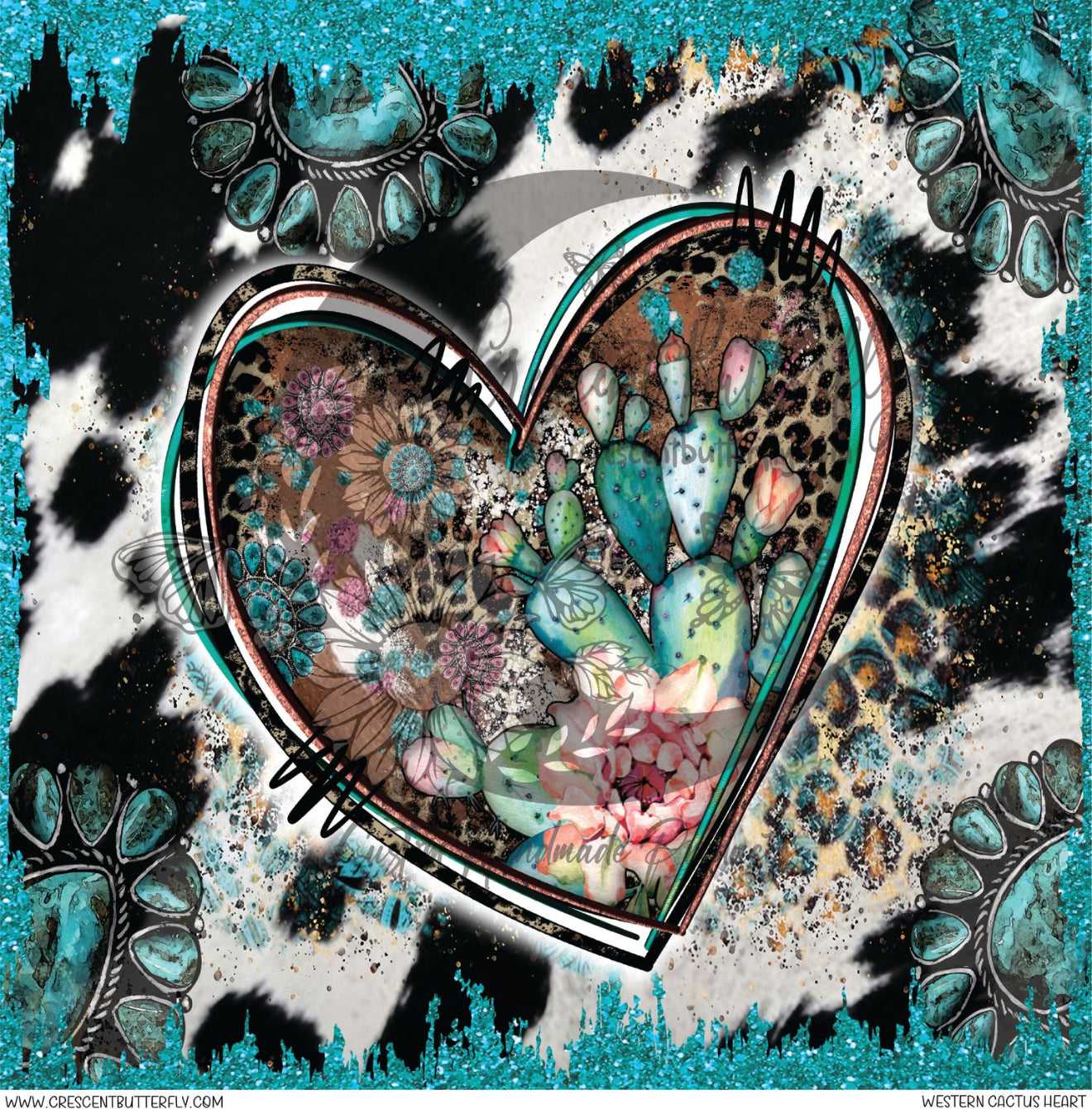Western Cactus Heart Printed Vinyl Sheet/Wrap