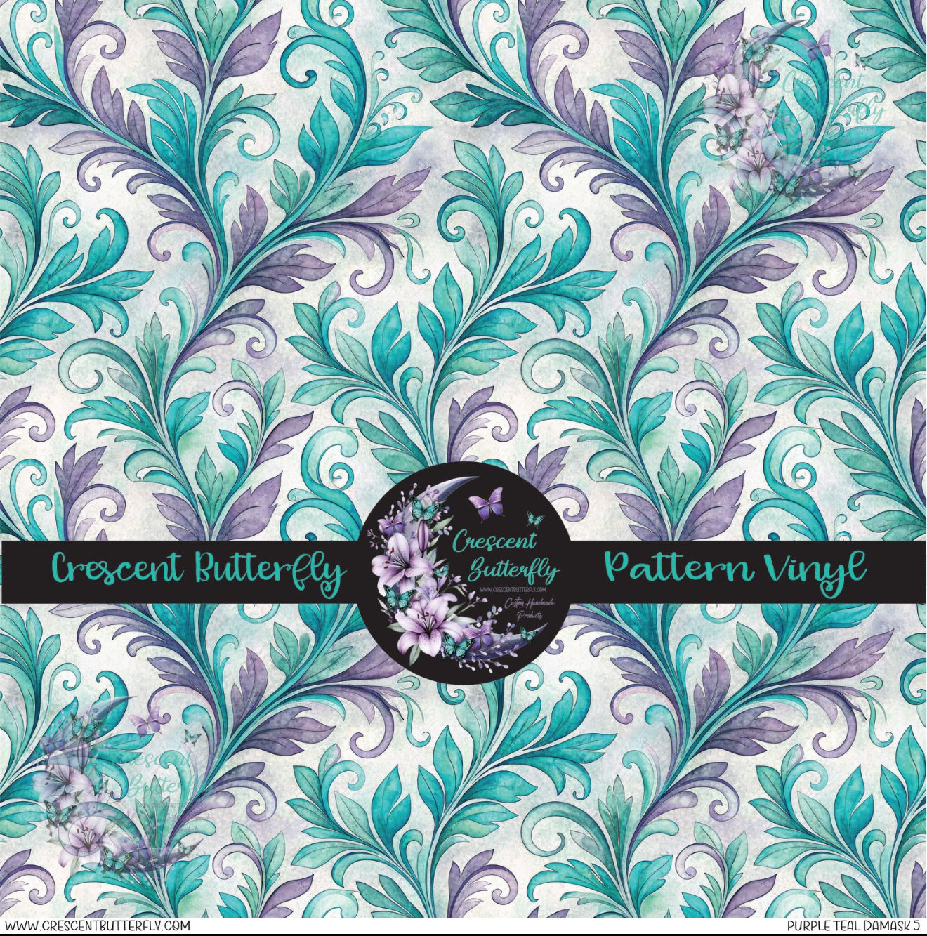 Purple Teal Damask 5 Printed Vinyl Sheet/Wrap