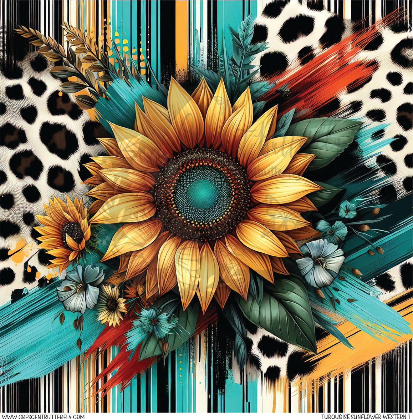 Turquoise Sunflower Western 1 Printed Vinyl Sheet/Wrap