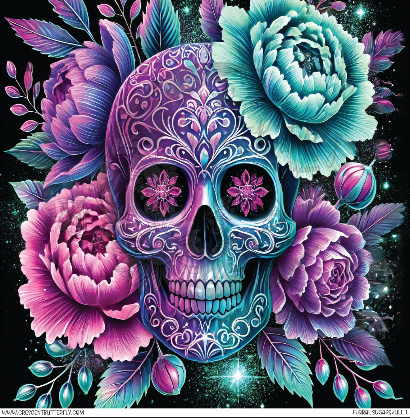 Floral Sugar Skull 1 Printed Vinyl Sheet/Wrap