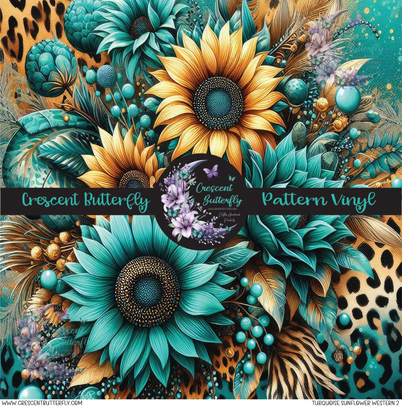 Turquoise Sunflower Western 2 Printed Vinyl Sheet/Wrap