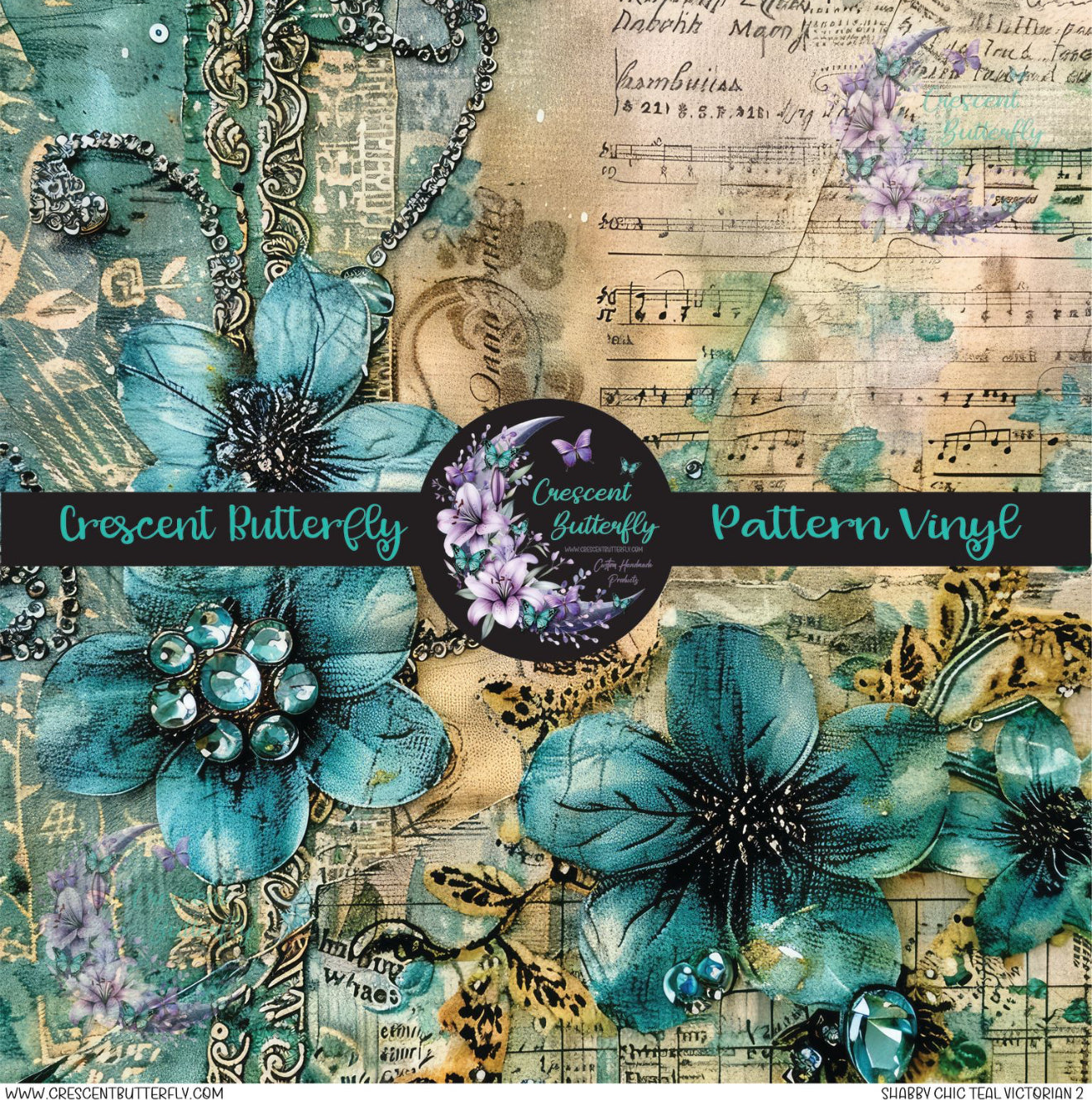 Shabby Chic Teal Victorian 2 Printed Vinyl Sheet/Wrap