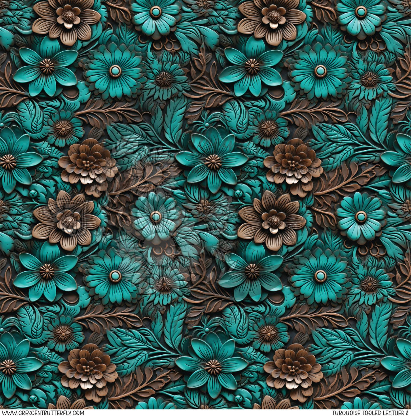 Turquoise Tooled Leather 8 Printed Vinyl Sheet/Wrap