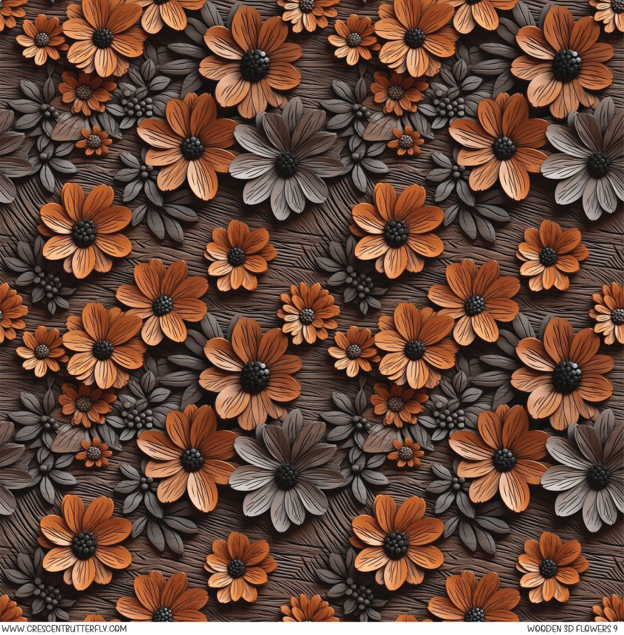 Wooden 3D Flowers 9 Printed Vinyl Sheet/Wrap